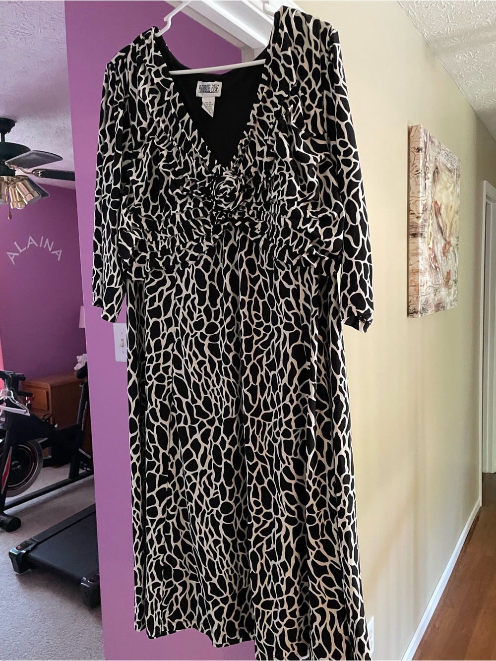 Robbie Bee Black and Cream Animal-Print Midi Dress